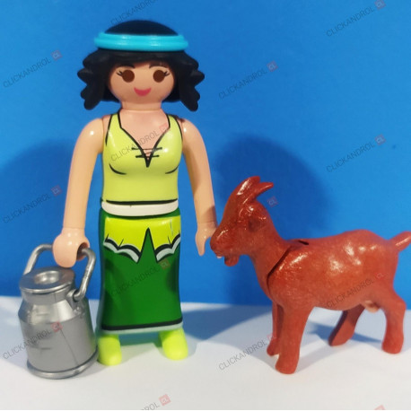 PLAYMOBIL FIGURA ALDEANA LECHERA CON CABRA , BELEN - 4/8/21