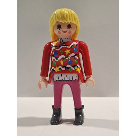 PLAYMOBIL MUJER RUBIA CON JERSEY NAVIDEÑO - 20/4/23