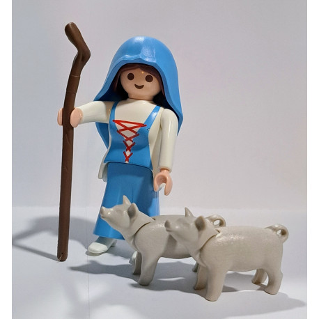 PLAYMOBIL ALDEANA , PASTORA CON CERDITOS , MEDIEVAL , BELEN - 16/6/23