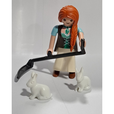 PLAYMOBIL ALDEANA , AGRICULTORA CON CONEJOS , MEDIEVAL , BELEN - 28/9/23