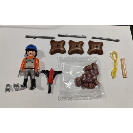 PLAYMOBIL OBRERO CONSTRUCCION CON ACCESORIOS Y VALLA  - 17/5/20