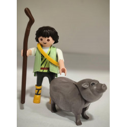 PLAYMOBIL  ALDEANO , PASTOR CON NUEVO CERDO , GORRINO , BELEN - 27/6/25