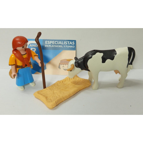PLAYMOBIL ALDEANA CON VACA 2 , PASTORA , BELEN 10/7/25
