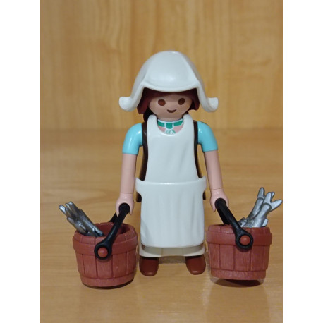 PLAYMOBIL BELEN ,ALDEANA , PESCADORA CON CUBOS Y PECES - 22/7/26