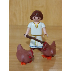 PLAYMOBIL BELEN ,NIÑA CON GALLINAS MARRONES - 22/7/26
