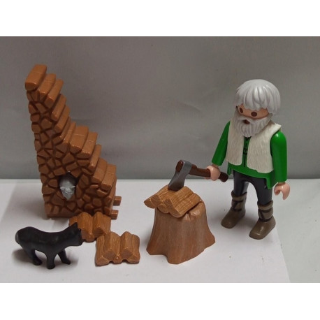 PLAYMOBIL BELEN ,ALDEANO , LEÑADIR CON GATO