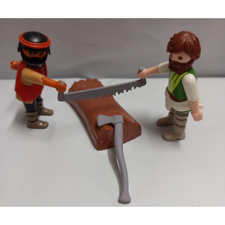 PLAYMOBIL BELEN ,ALDEANOS LEÑADORES CORTANDO TRONCOS  - 22/7/26
