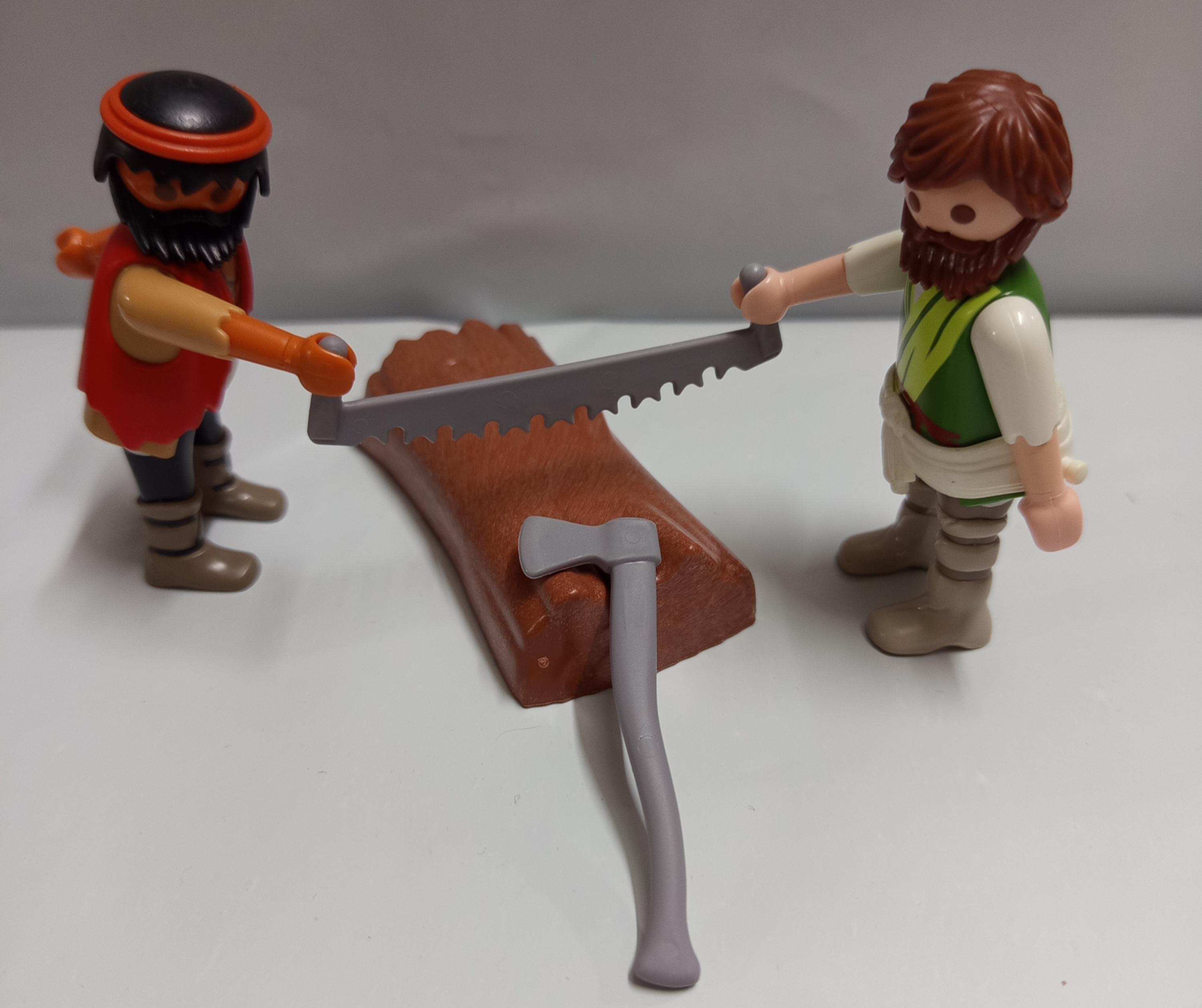 PLAYMOBIL BELEN ,ALDEANOS LEÑADORES CORTANDO TRONCOS - 22/7/26